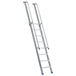 Stufenanlegeleiter 60 cm breit mit Handlauf, Überstieg und Antirutschbelag